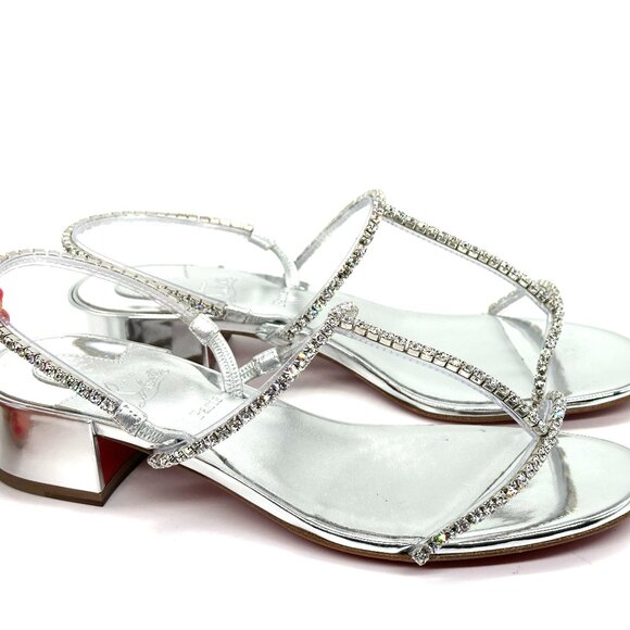 CHRISTIAN LOUBOUTIN Just Queenie crystal-embellished PVC  Christian Louboutin Queenie Silver Sandals